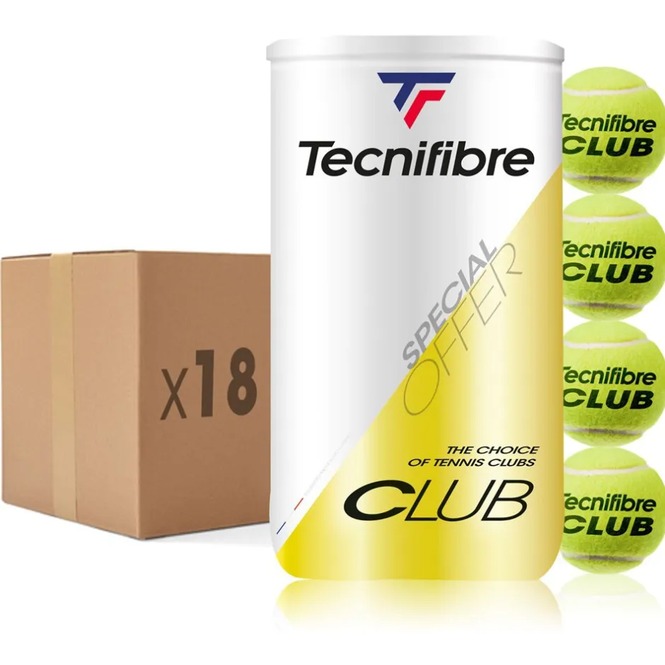 Tecnifibre CLUB : CARTON DE 18 BIPACKS DE TUBES DE 4 BALLES DE TENNIS> Premium