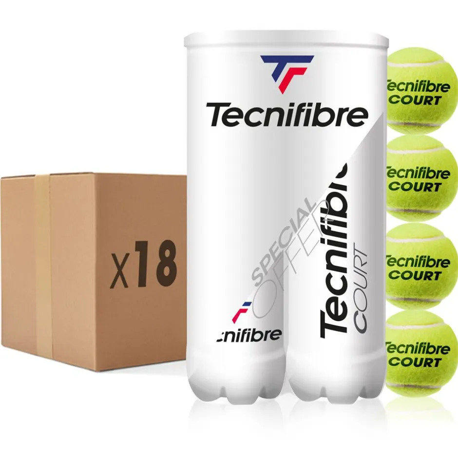Tecnifibre COURT : CARTON DE 18 BIPACKS DE TUBES DE 4 BALLES DE TENNIS> Performance Pression